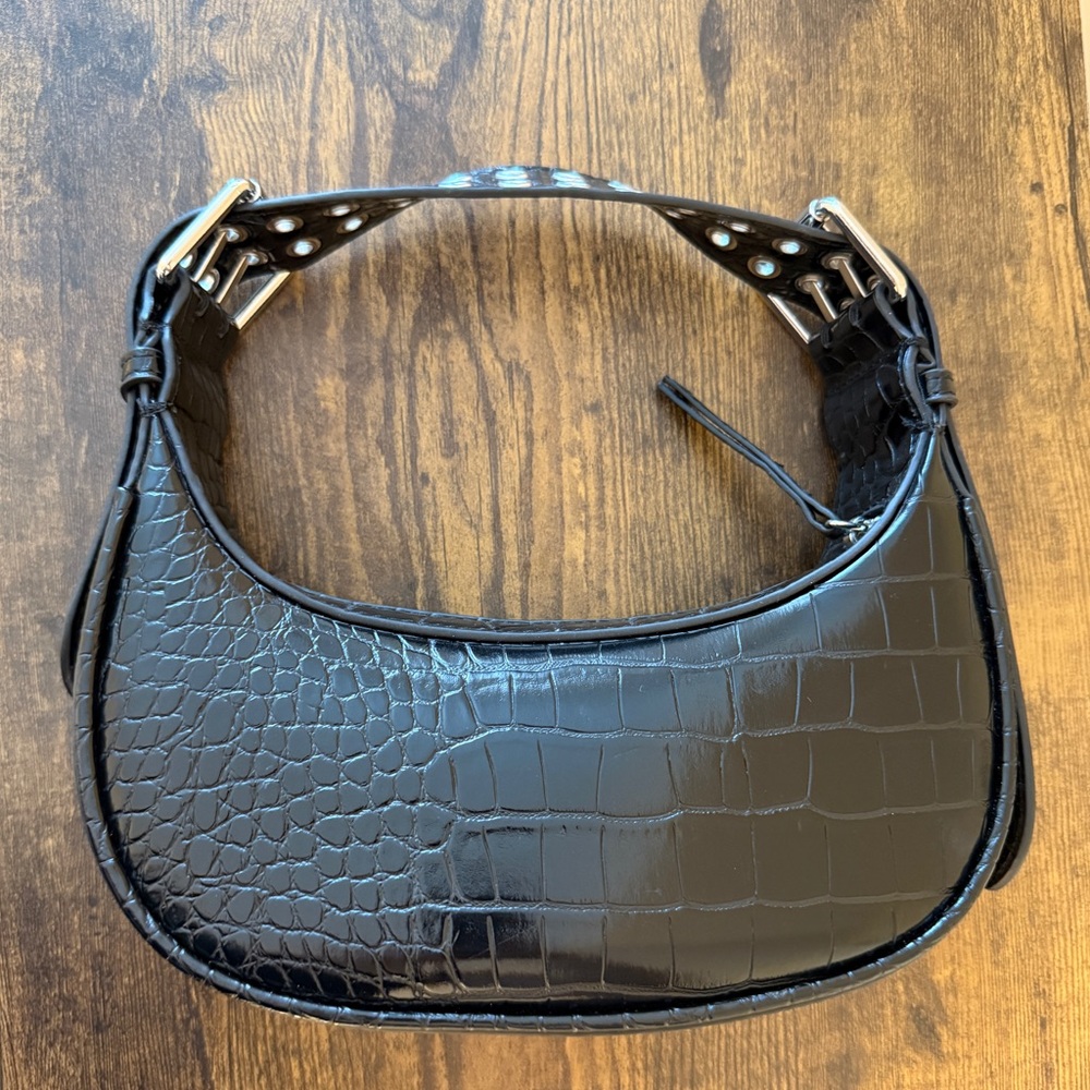 UO Black Croc-Embossed Shoulder Bag with Belt Strap